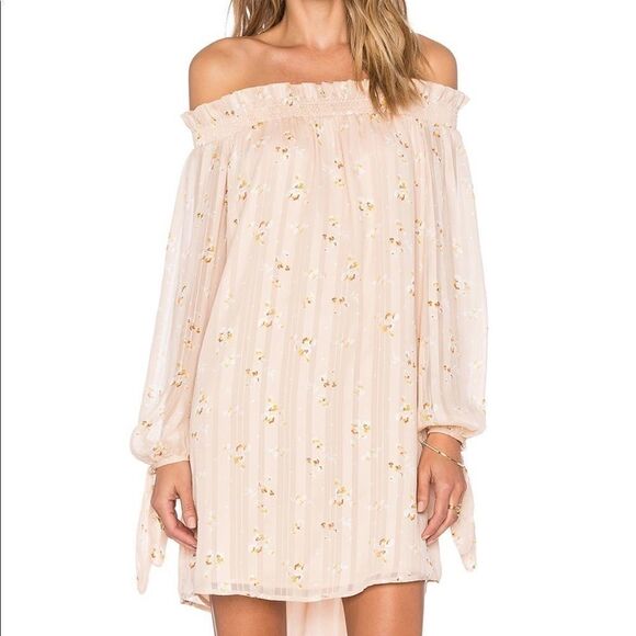 WAYF Off Shoulder Dress in Pink Bouquet Print - Picture 4 of 10